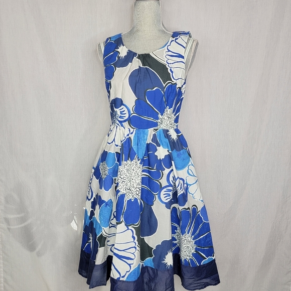 ModCloth Swing Floral Sleeveless Dress Blue Aline - Picture 3 of 8